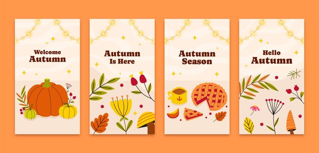 Colección de historias de Instagram planas para la celebración de la temporada de otoño