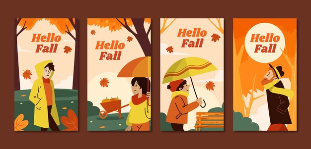 Colección de historias de Instagram planas para la celebración de la temporada de otoño