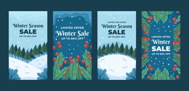 Colección de historias de instagram planas de invierno