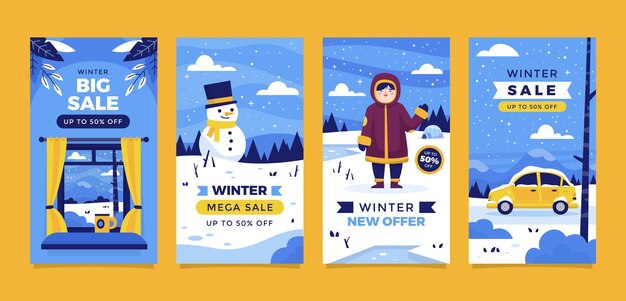 Colección de historias de instagram planas de invierno