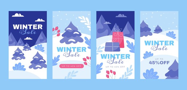 Colección de historias de instagram planas de invierno