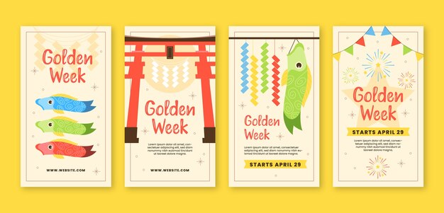 Colección de historias de Instagram planas para la semana dorada japonesa