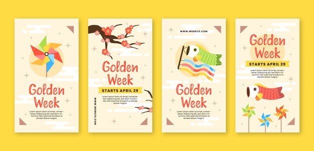 Colección de historias de Instagram planas para la semana dorada japonesa