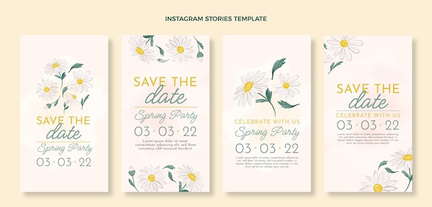 Vector gratuito colección de historias de instagram de primavera en acuarela