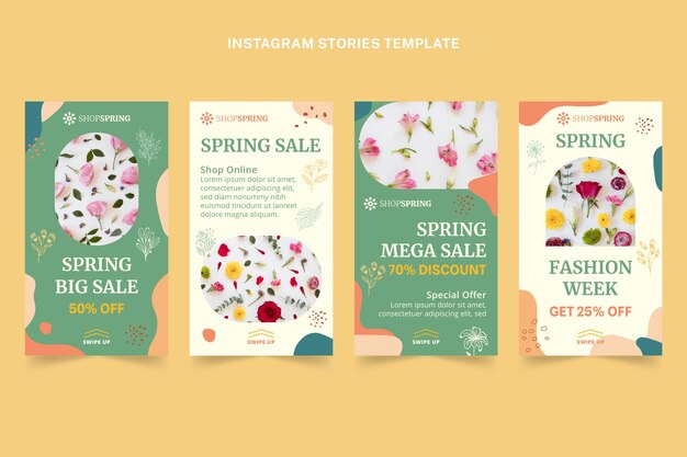 Colección de historias de instagram de primavera dibujadas a mano