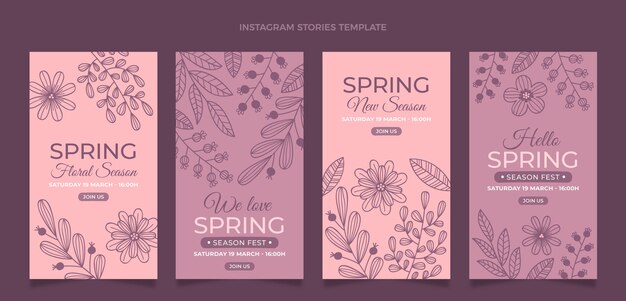 Colección de historias de instagram de primavera dibujadas a mano