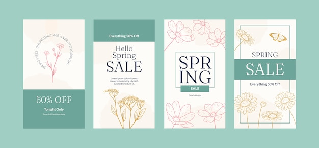 Colección de historias de instagram de primavera dibujadas a mano
