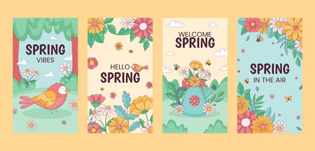Colección de historias de instagram de primavera dibujadas a mano