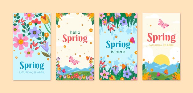 Colección de historias de instagram de primavera plana floral