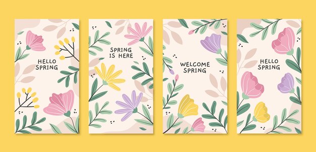 Colección de historias de instagram de primavera plana floral