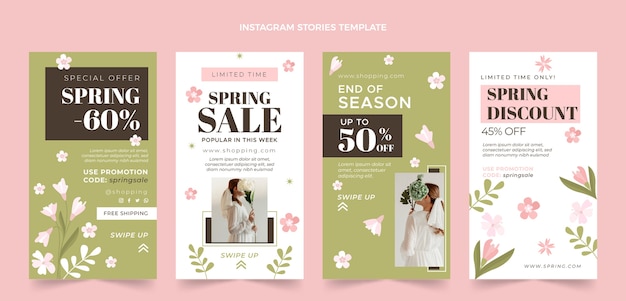 Colección de historias de instagram de primavera plana