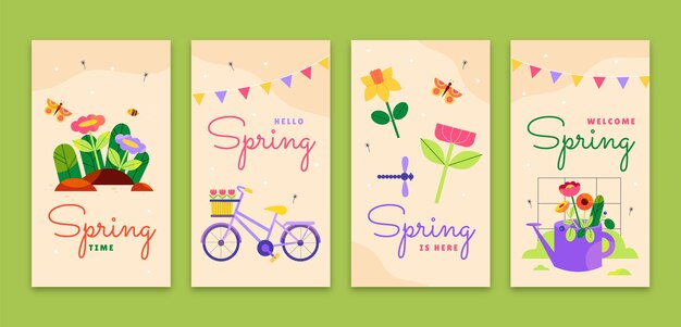 Colección de historias de Instagram de primavera plana