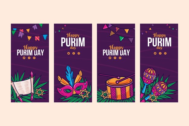 Colección de historias de instagram de purim dibujadas a mano