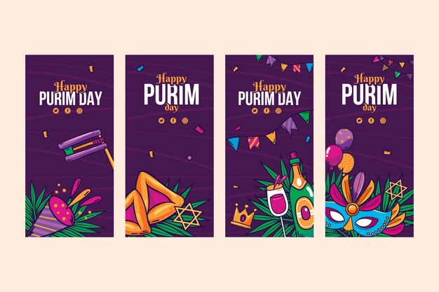 Colección de historias de instagram de purim dibujadas a mano