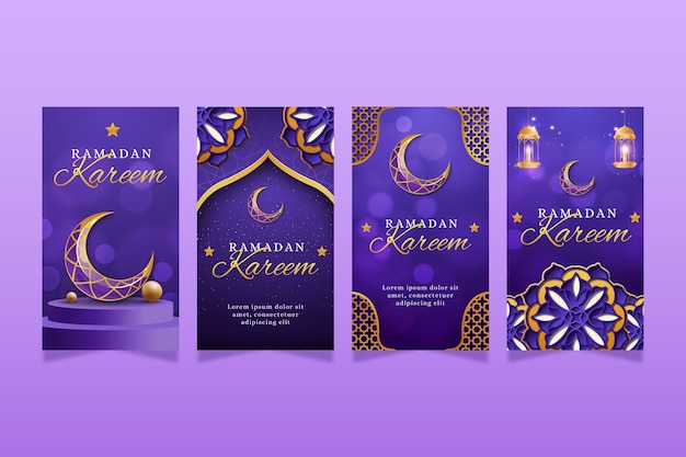 Vector gratuito colección de historias de instagram de ramadán degradado