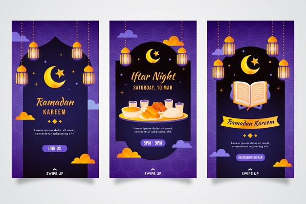 Vector gratuito colección de historias de instagram de ramadán degradado