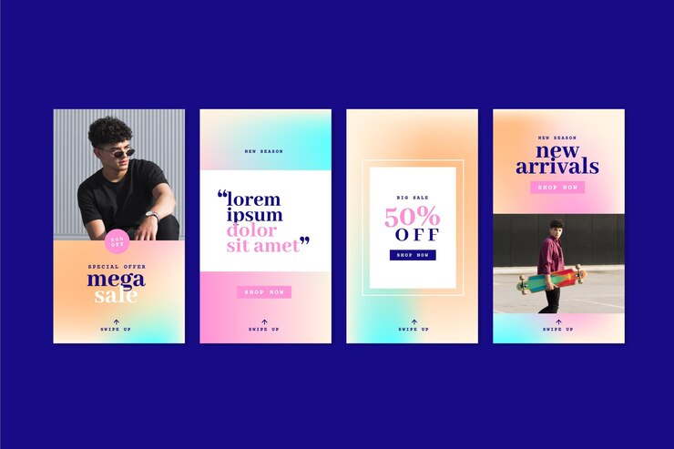 Vector gratuito colección de historias de instagram de rebajas gradiente