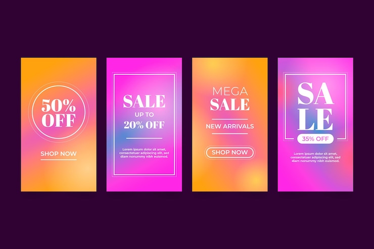 Vector gratuito colección de historias de instagram de rebajas gradiente