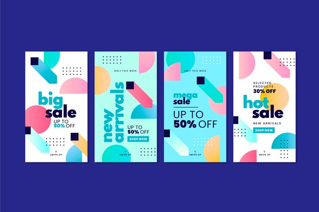 Colección de historias de instagram de rebajas gradiente