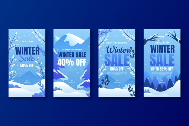 Colección de historias de instagram de rebajas de invierno degradado