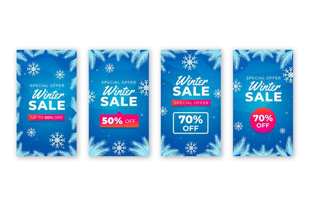 Colección de historias de instagram de rebajas de invierno degradado