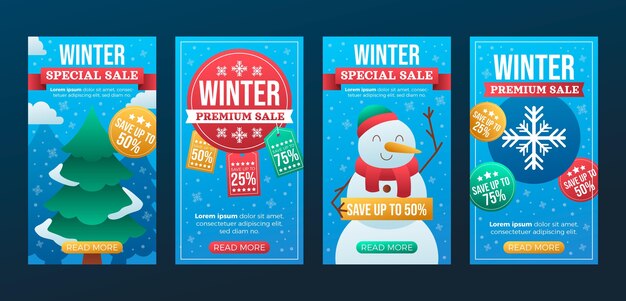 Colección de historias de instagram de rebajas de invierno degradado