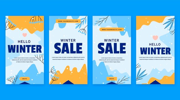 Colección de historias de instagram de rebajas de invierno planas dibujadas a mano