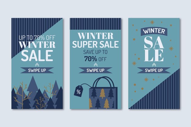 Colección de historias de instagram de rebajas de invierno planas dibujadas a mano