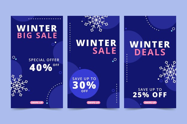 Colección de historias de instagram de rebajas de invierno planas