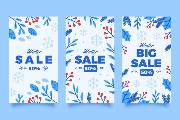 Colección de historias de instagram de rebajas de invierno planas