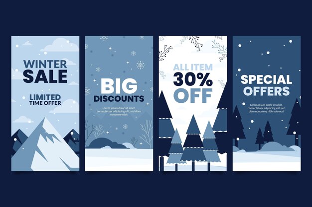 Colección de historias de instagram de rebajas de invierno planas