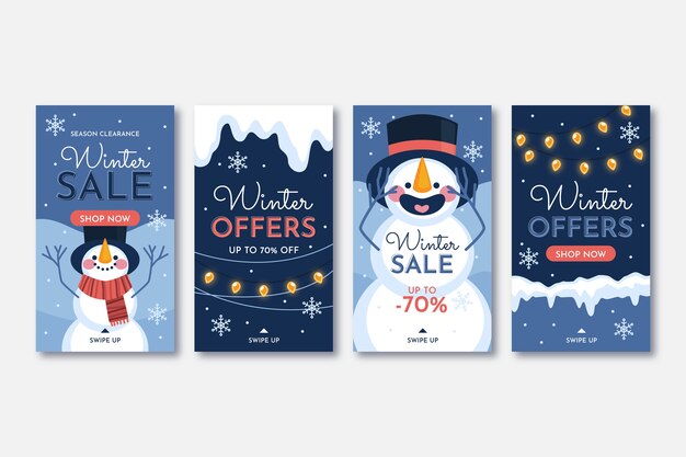 Colección de historias de instagram de rebajas de invierno planas