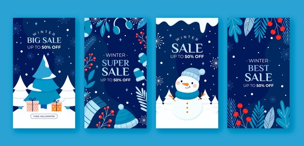 Colección de historias de instagram de rebajas de invierno planas