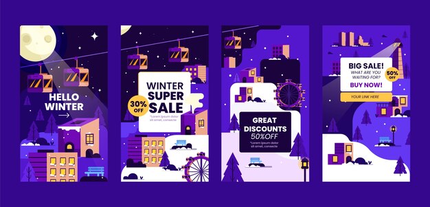 Colección de historias de instagram de rebajas de invierno planas