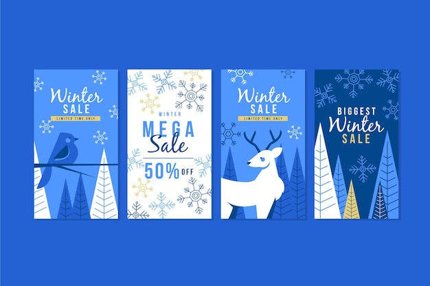 Vector gratuito colección de historias de instagram de rebajas de invierno