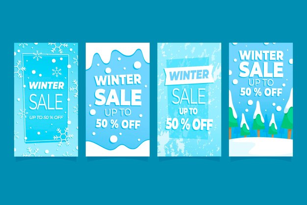 Colección de historias de instagram de rebajas de invierno