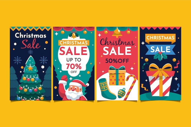 Vector gratuito colección de historias de instagram de rebajas de navidad