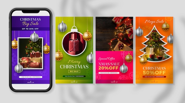Vector gratuito colección de historias de instagram de rebajas de navidad