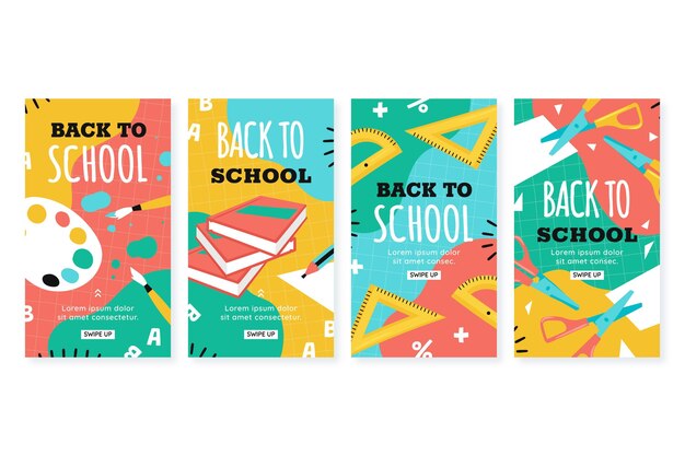 Colección de historias de instagram de regreso a la escuela dibujadas a mano