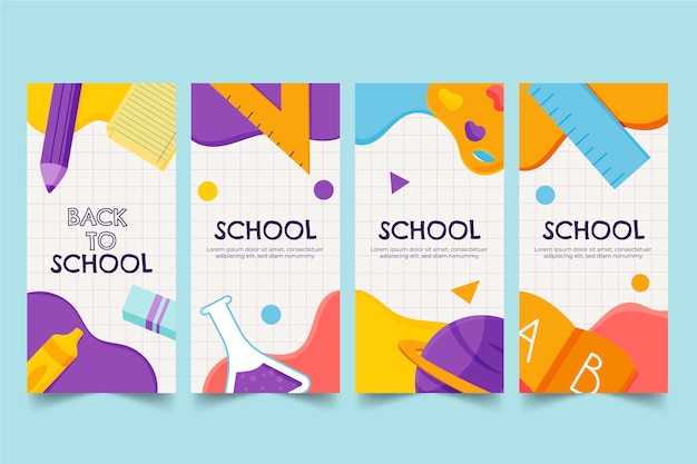 Colección de historias de instagram de regreso a la escuela de dibujos animados