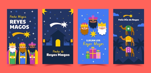 Vector gratuito colección de historias de instagram para reyes magos