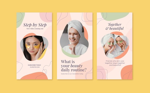 Colección de historias de instagram de salud y fitness dibujadas a mano con foto