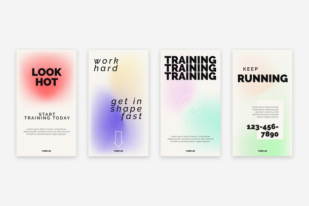 Colección de historias de instagram de salud y fitness gradiente