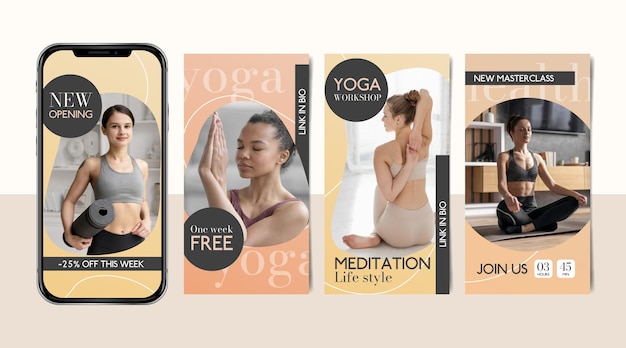 Vector gratuito colección de historias de instagram de salud y fitness gradiente