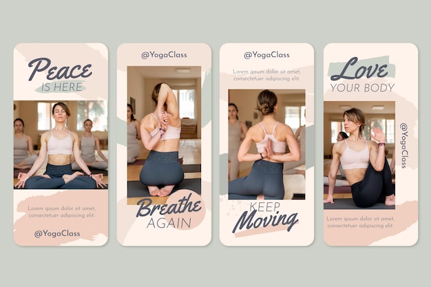 Vector gratuito colección de historias de instagram de salud y fitness pintadas a mano con foto