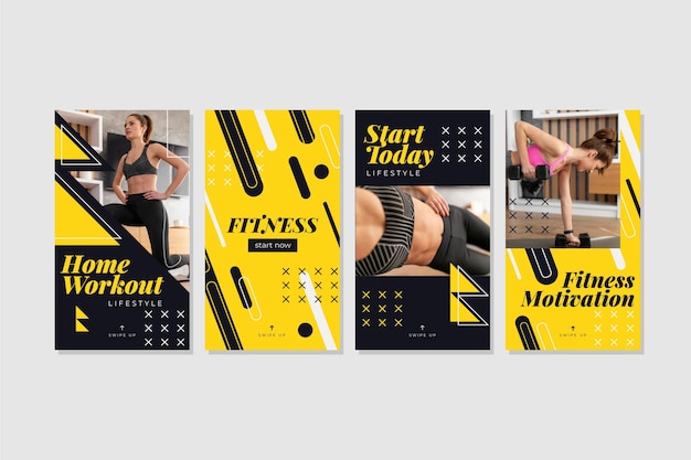 Colección de historias de instagram de salud y fitness planas con foto