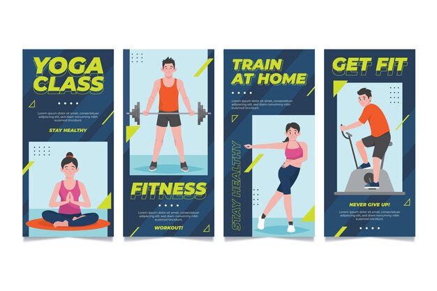 Colección de historias de instagram de salud y fitness planas