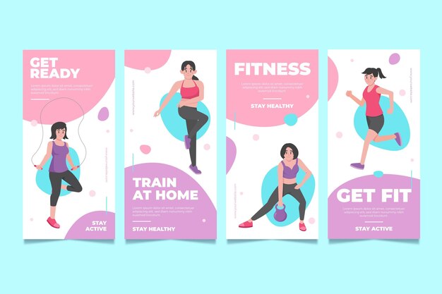 Colección de historias de instagram de salud y fitness planas