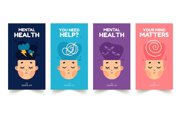 Vector gratuito colección de historias de instagram de salud mental dibujadas a mano