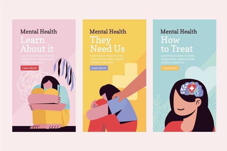 Vector gratuito colección de historias de instagram de salud mental